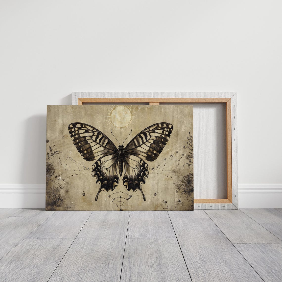 Vintage Sepia Swallowtail Butterfly Celestial Sun Astrology Art Poster - Image 5