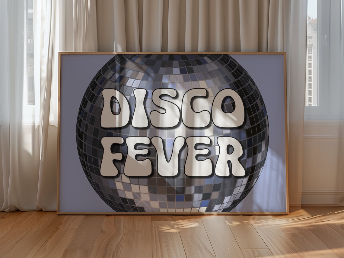 Disco Fever Retro Groovy Typography Silver Mirror Ball Poster - Image 2