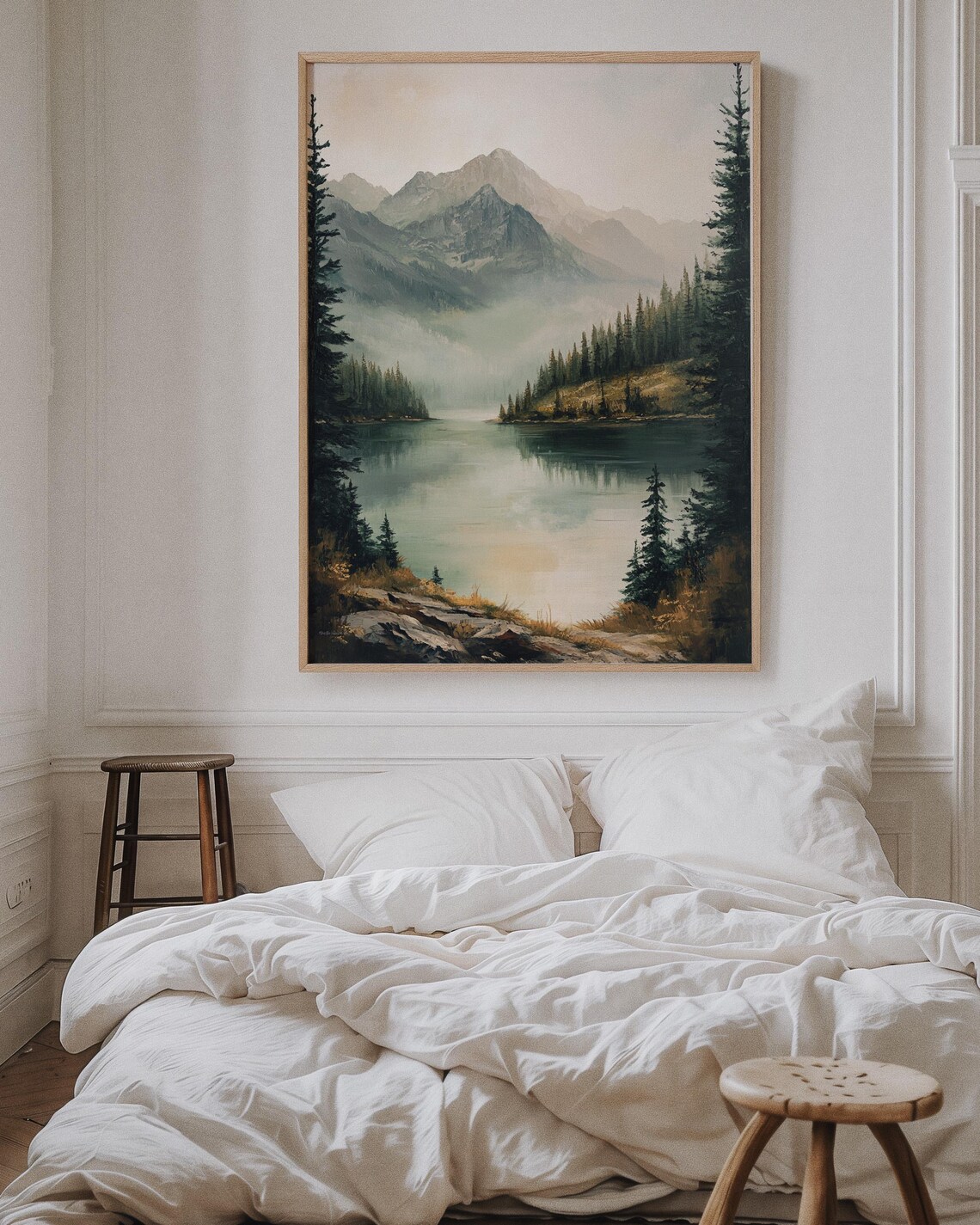 Misty Mountain Lake Art Print, Rustic Cabin Decor - Image 4