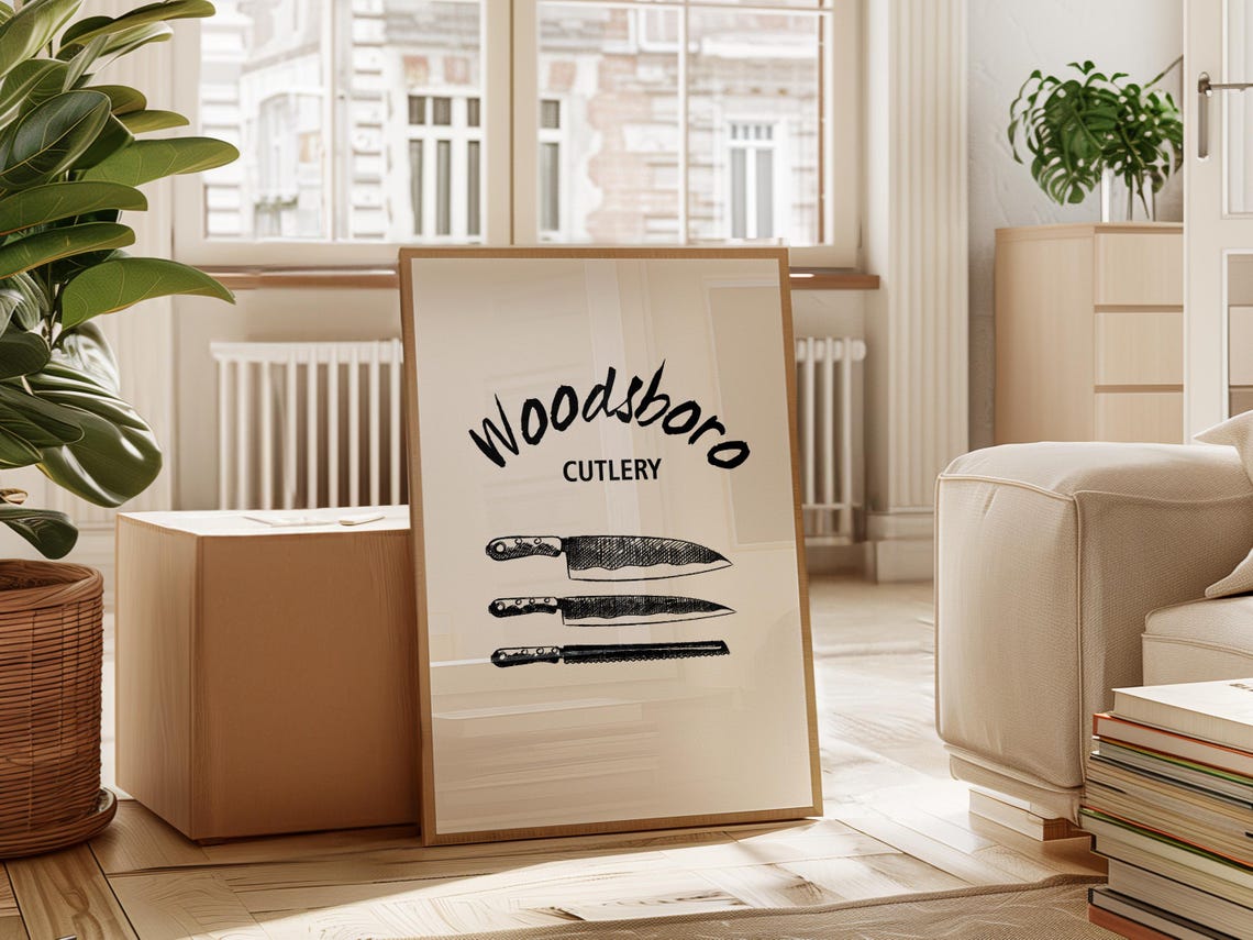 Vintage Woodsboro Cutlery Knife Collection Rustic Kitchen Decor Poster