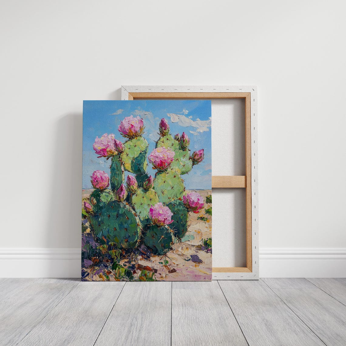 Blooming Prickly Pear Cactus Pink Flowers Blue Sky Desert Print - Image 4
