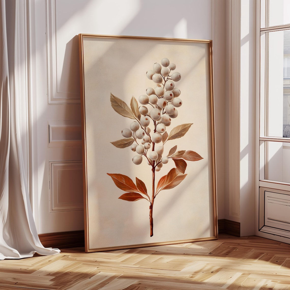 Vintage Botanical Print, White Berry Plant