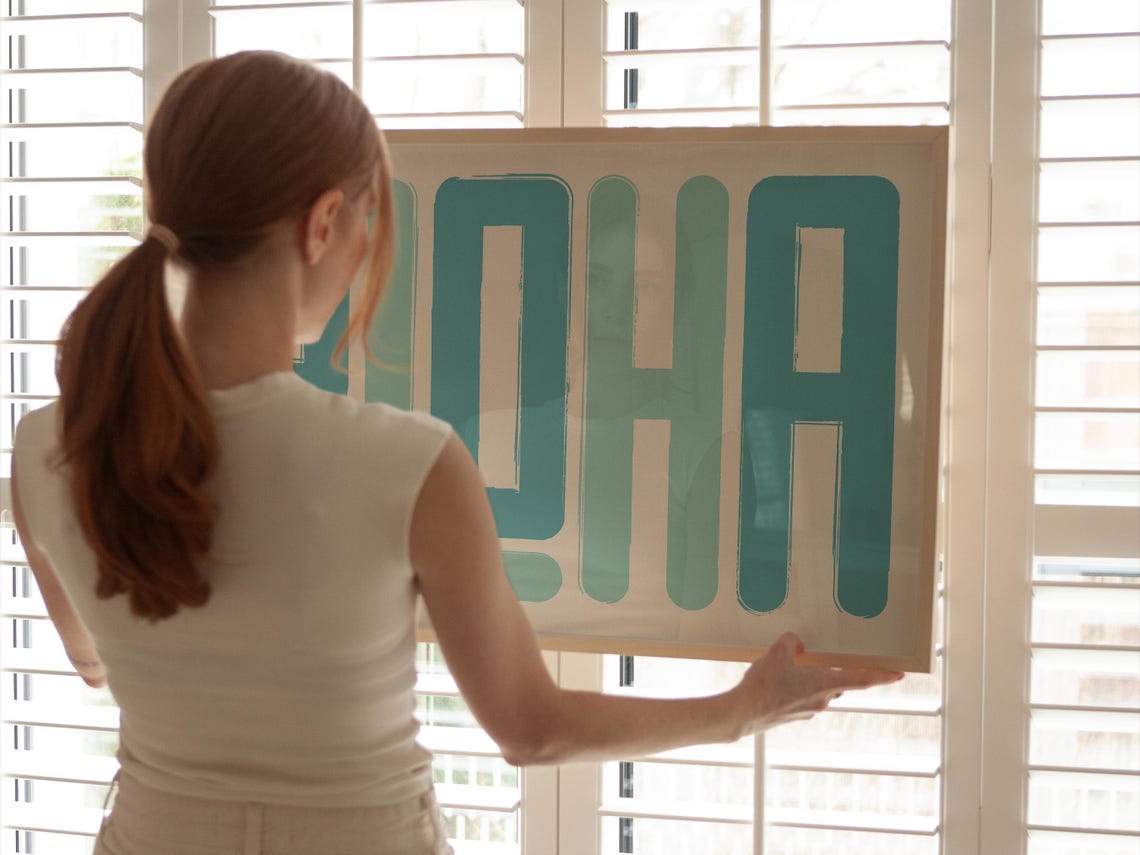 Aloha Retro Bold Teal Typography Island Beach Coastal Decor Poster - Image 3