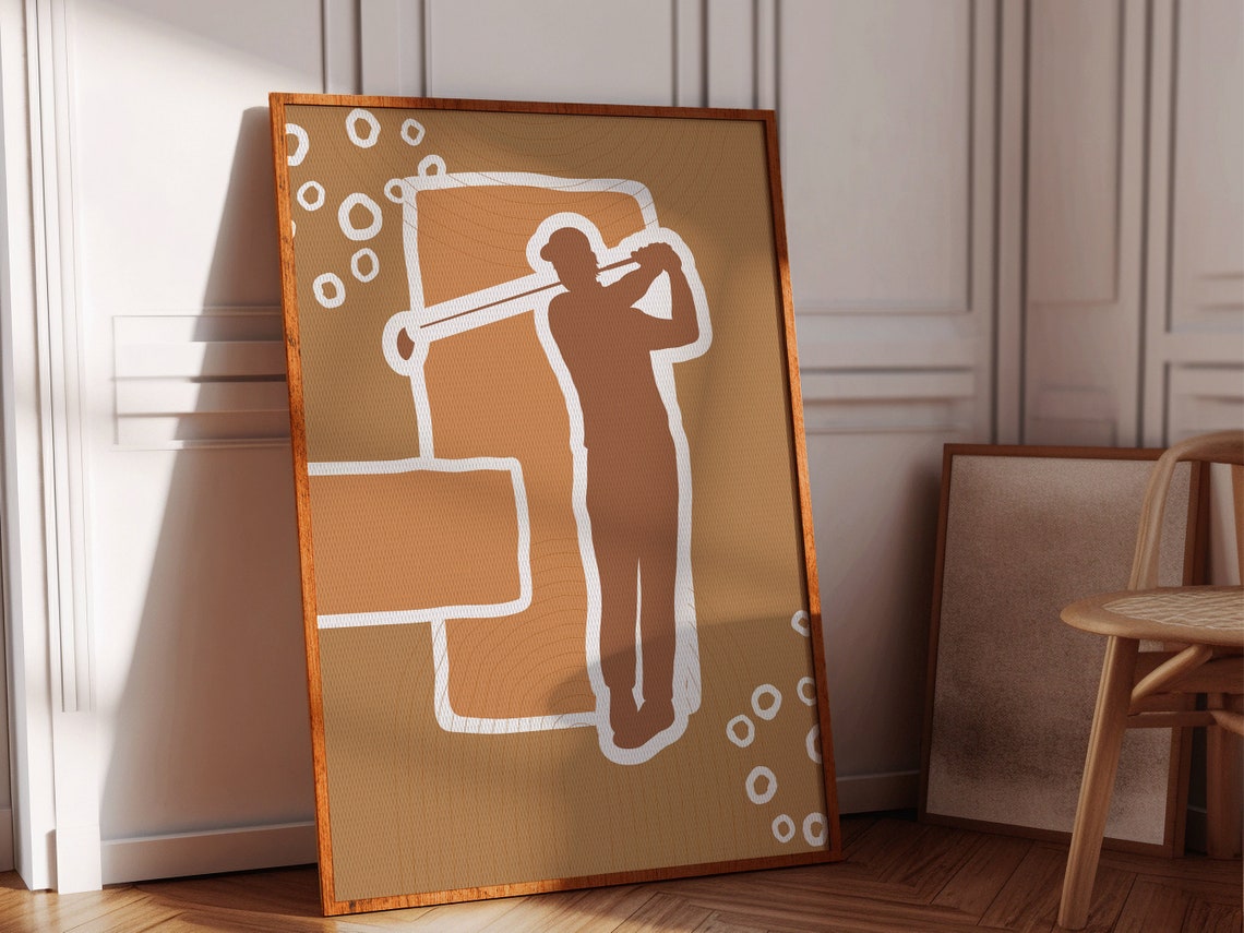 Retro Male Golfer Swing Silhouette Vintage Brown Sports Wall Poster