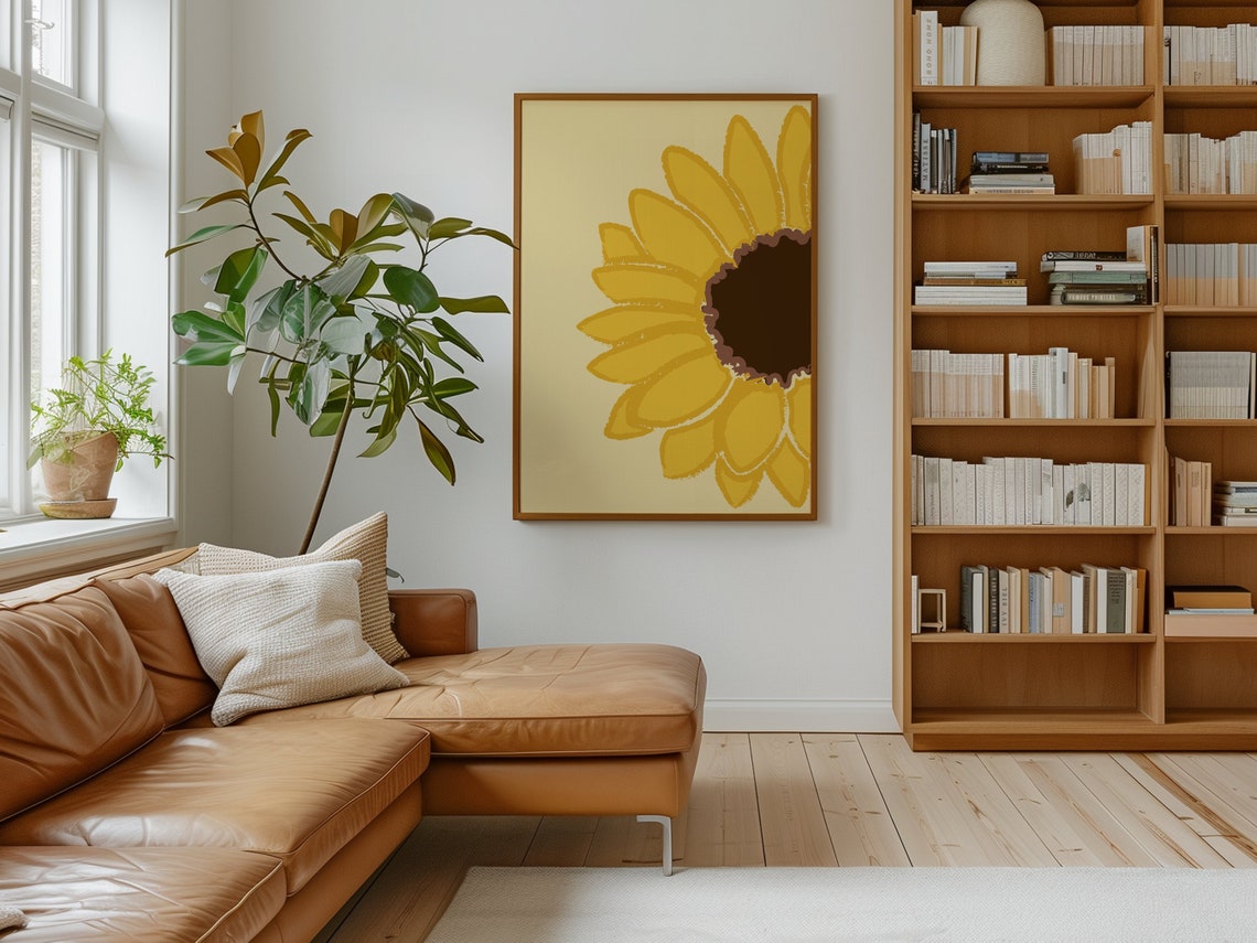 Oversized Sunflower Bloom Yellow Petals Minimalist Botanical Art Print - Image 2