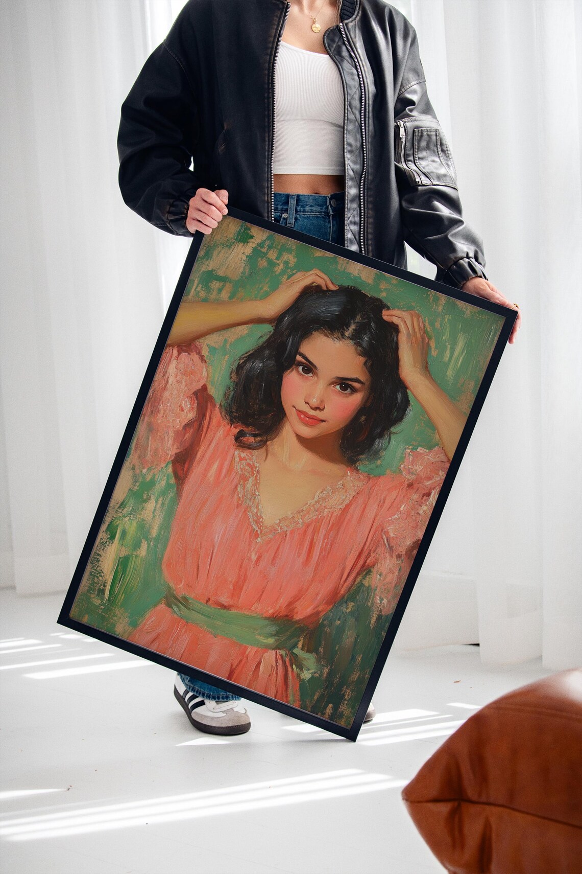 Romantic Vintage Girl Portrait, Classic Oil Style - Image 3