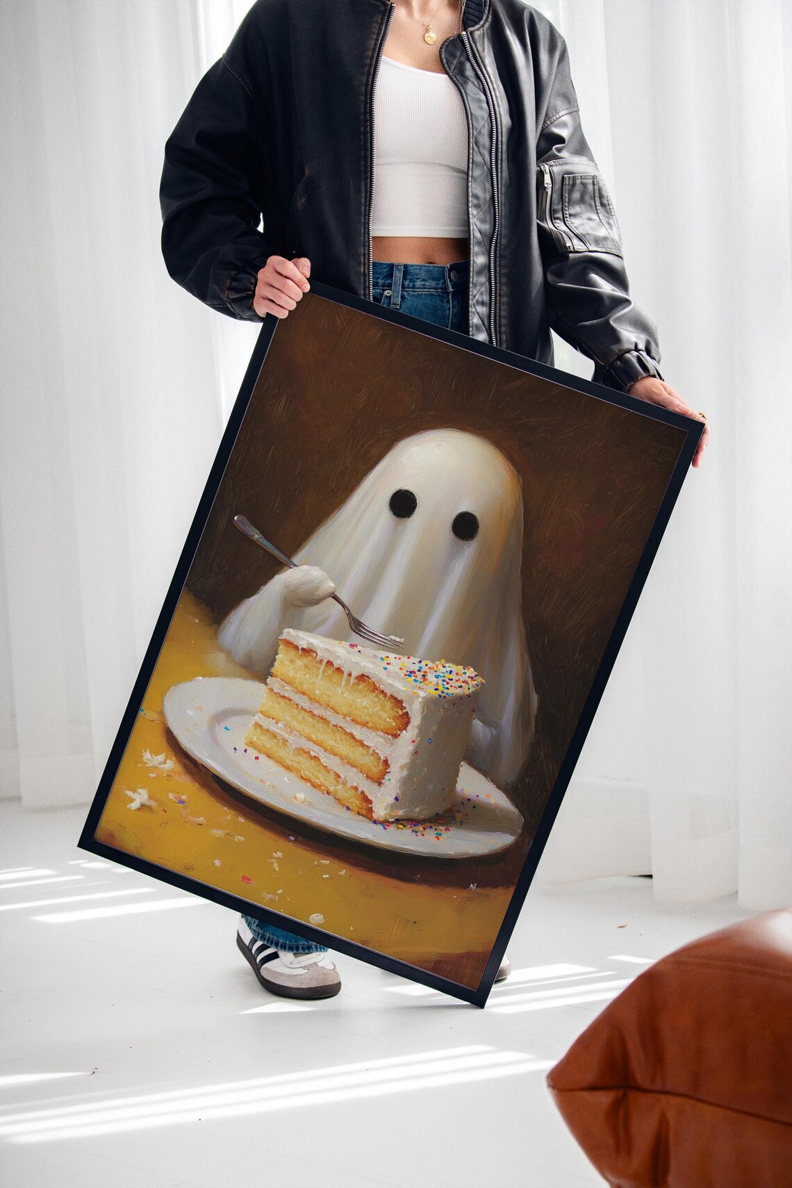 Cute Ghost And Cake, Funny Halloween Kitchen Decor - Image 2