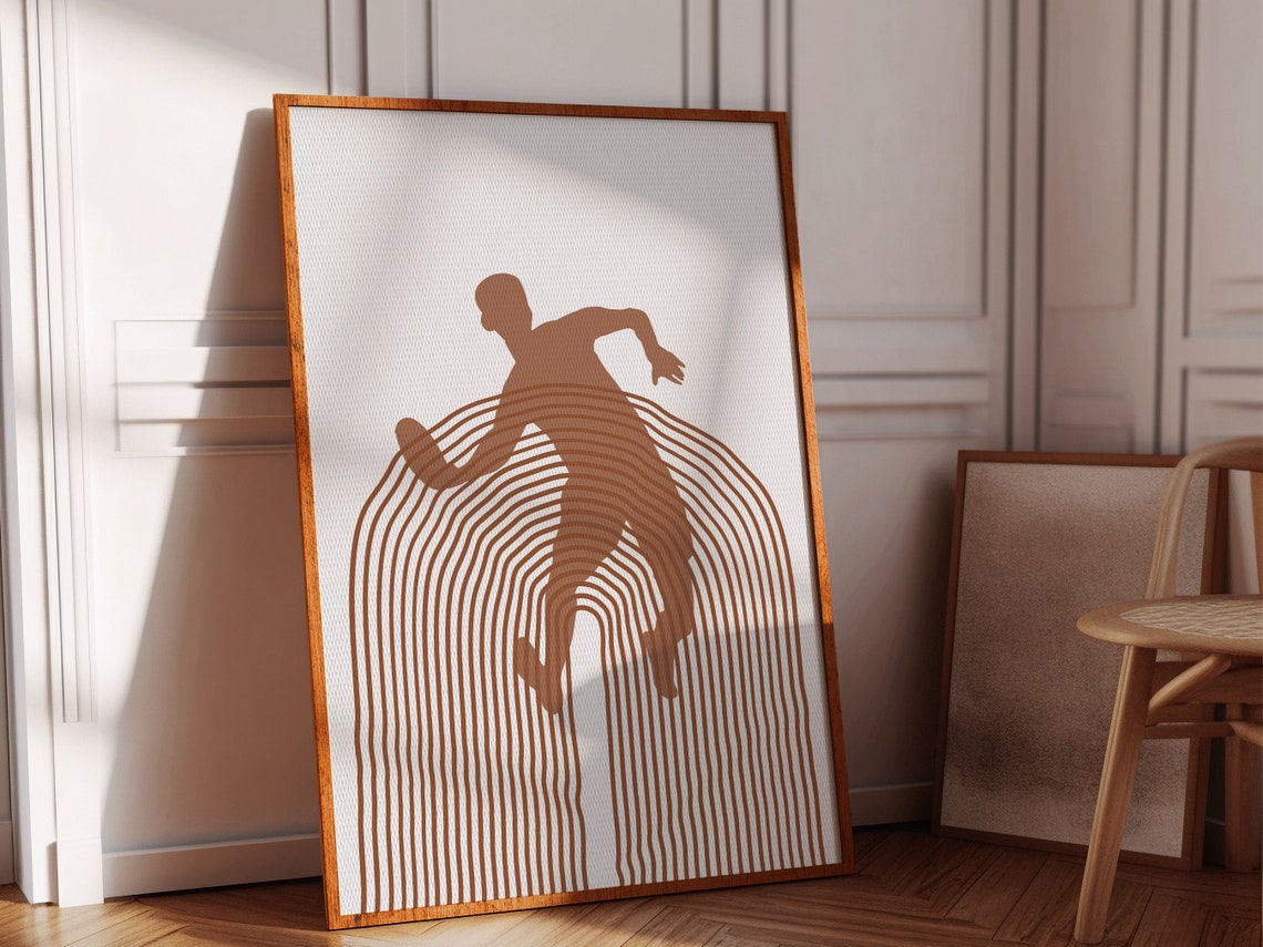 Frisbee Catch Silhouette Line Rainbow Beige Minimal Sports Poster - Image 2