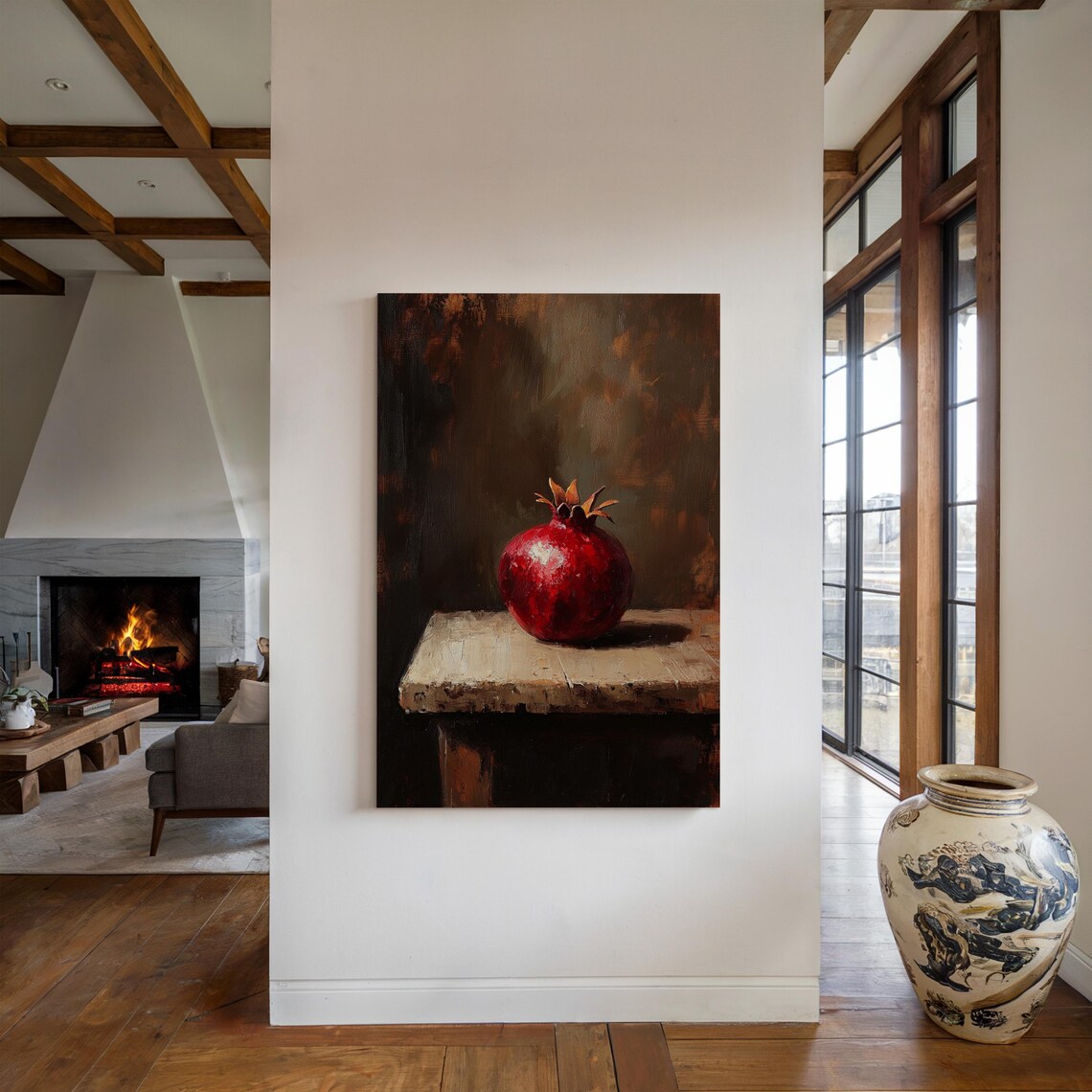 Moody Pomegranate Still Life, Vintage Kitchen Decor - Image 4