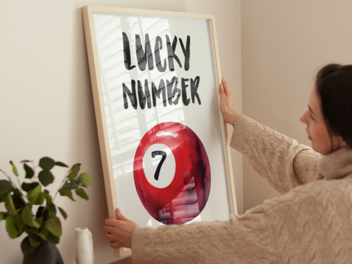 Lucky Number Seven Red Billiard Ball Watercolor Retro Wall Art Poster - Image 4