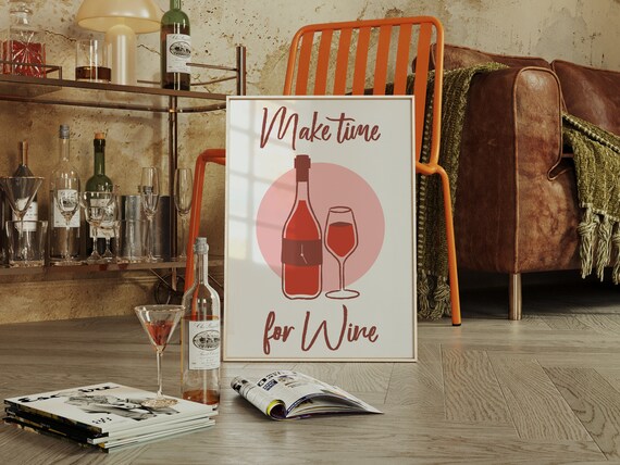 Make Time for Wine Bold Script Bar Cart Kitchen Typography Wall Art