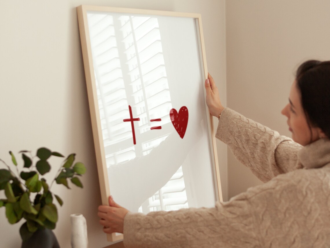 Cross Equals Red Heart Simple Minimalist Faith Room Wall Poster - Image 3