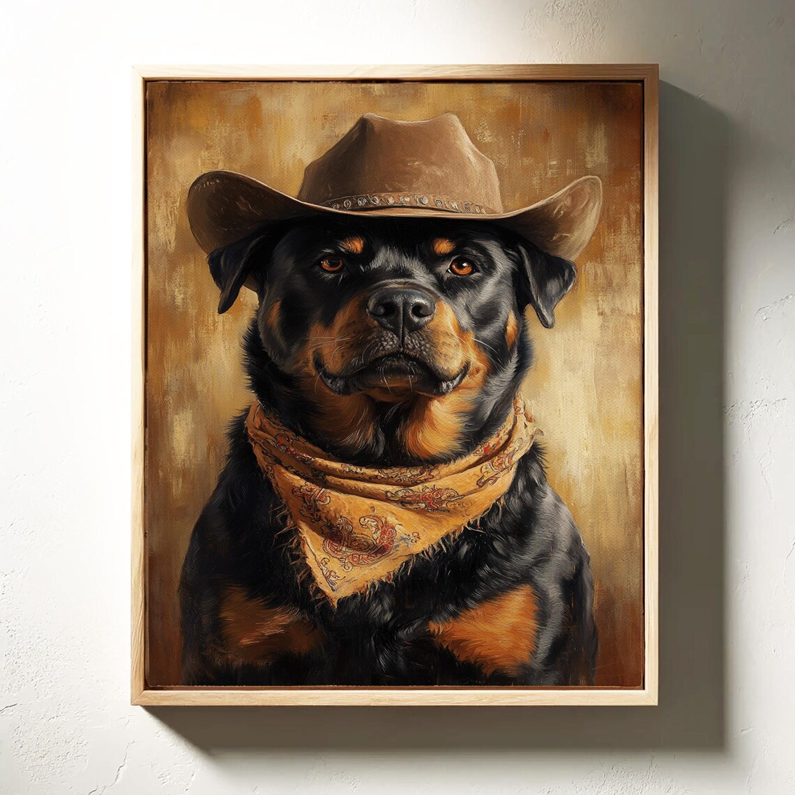 Cowboy Rottweiler Portrait, Rustic Ranch Decor - Image 3