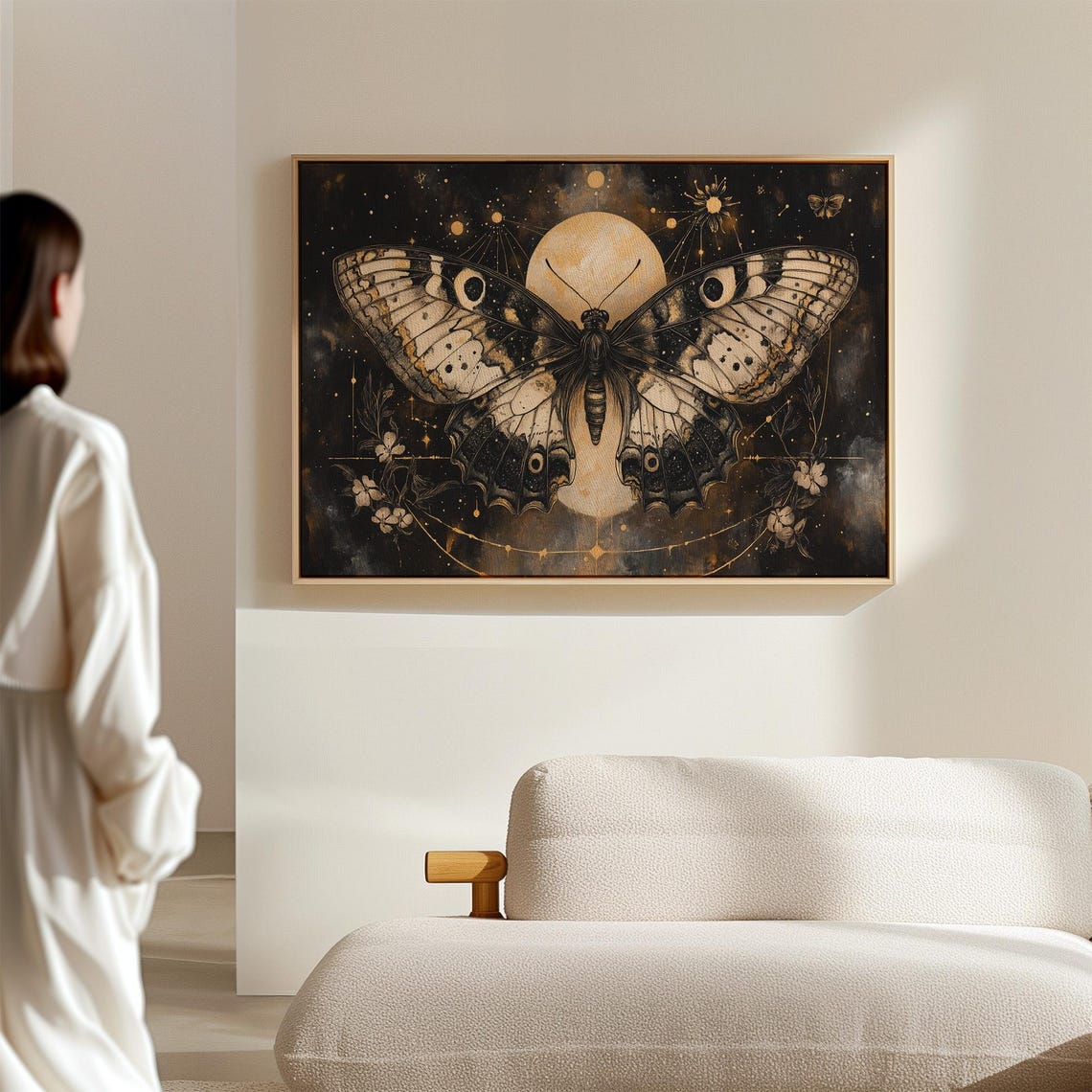 Celestial Moth Full Moon Cosmic Gold Dark Mystical Art Poster - Image 4