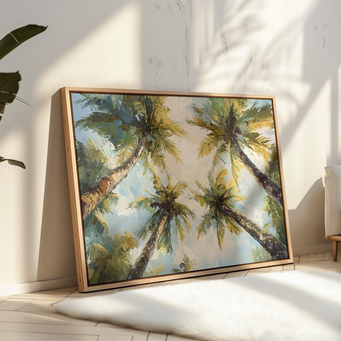 Sunlit Palm Tree Canopy Oil Painting Tropical Paradise Wall Poster - Image 2