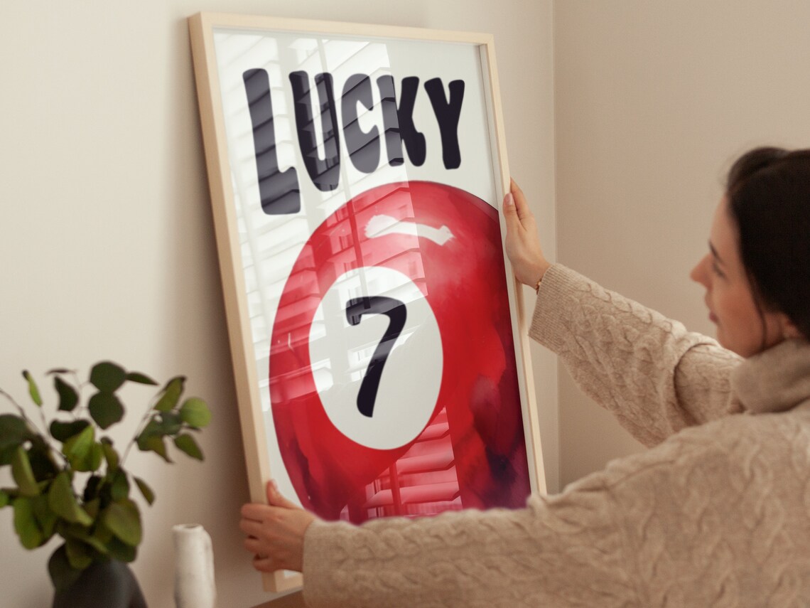 Lucky Number 7 Red Billiard Pool Ball Retro Game Room Wall Art Poster - Image 4