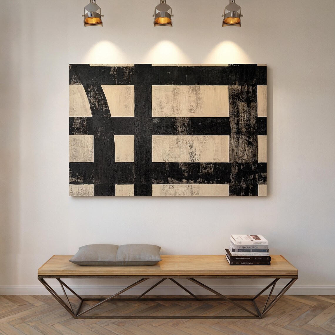 Monochrome Geometric Pattern, Abstract Grid Art Print - Image 3