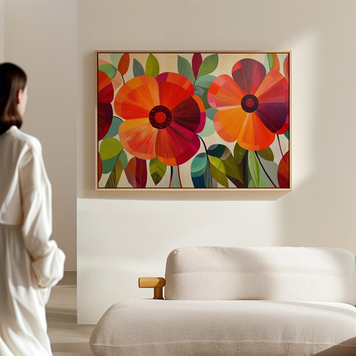 Bold Floral Artwork Featuring Vibrant Red And Orange Flowers With Intricate Patterns And Lush Green Leaves In A Modern Dynamic Style - Image 4