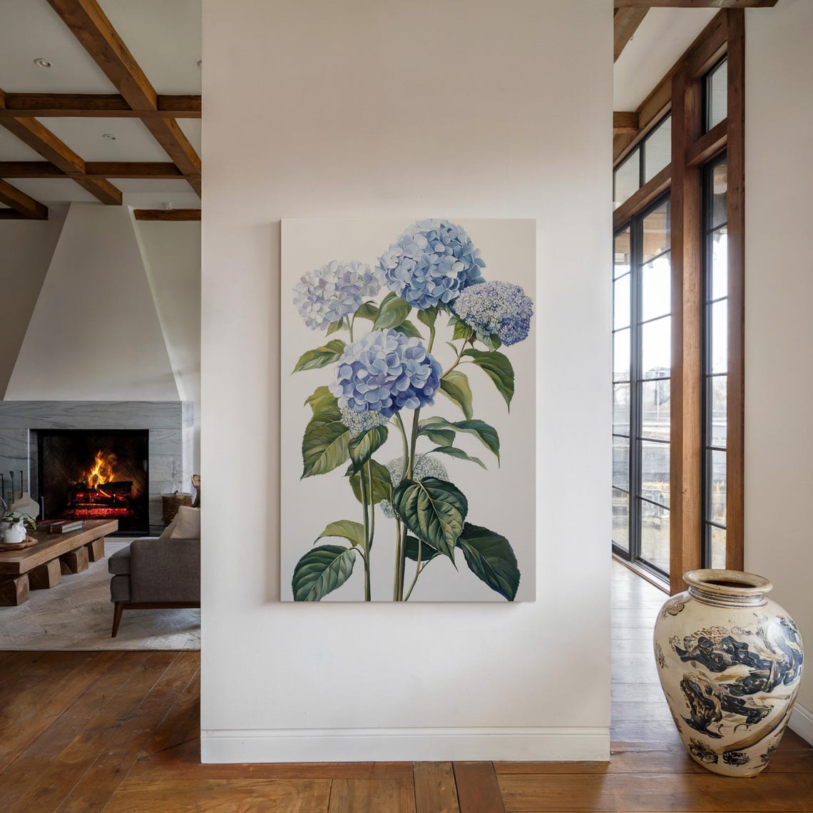 Blue Hydrangeas Green Leaves Elegant Botanical Garden Floral Poster - Image 2