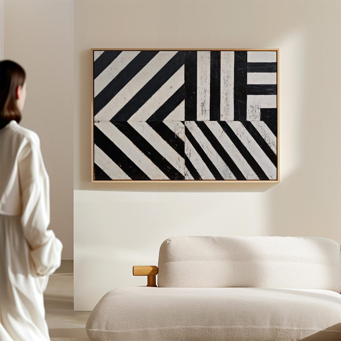 Bold Black And White Abstract Geometric Art With Striking Chevron And Stripe Patterns - Image 4