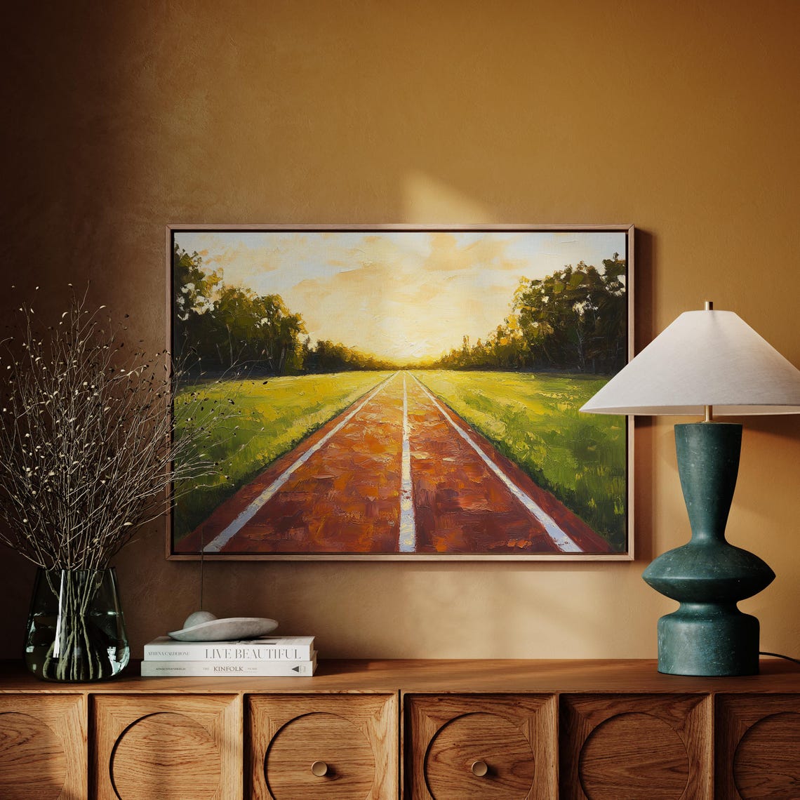 Running Track Golden Sunrise Field Pathway Athletic Sports Art Poster - Image 3