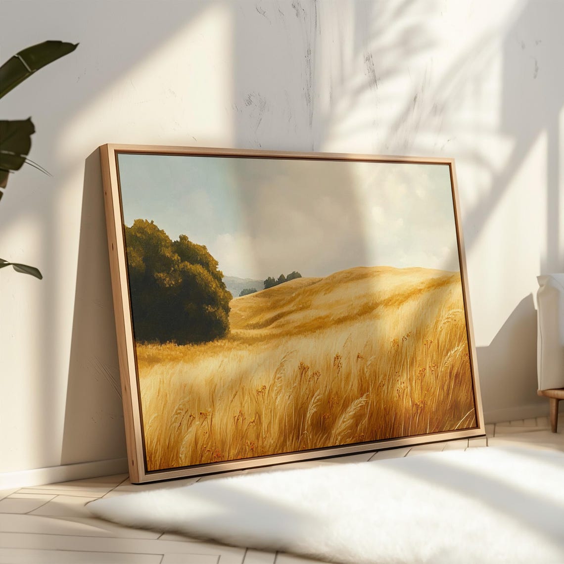 Golden Wheat Fields Rolling Hills Soft Sky Rustic Countryside Wall Art - Image 5