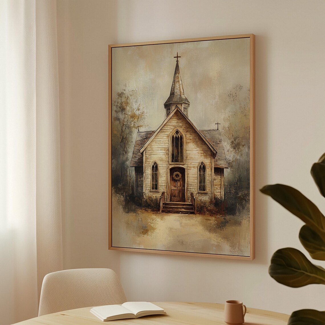 Rustic Church Painting, Vintage Chapel Art Print - Image 2