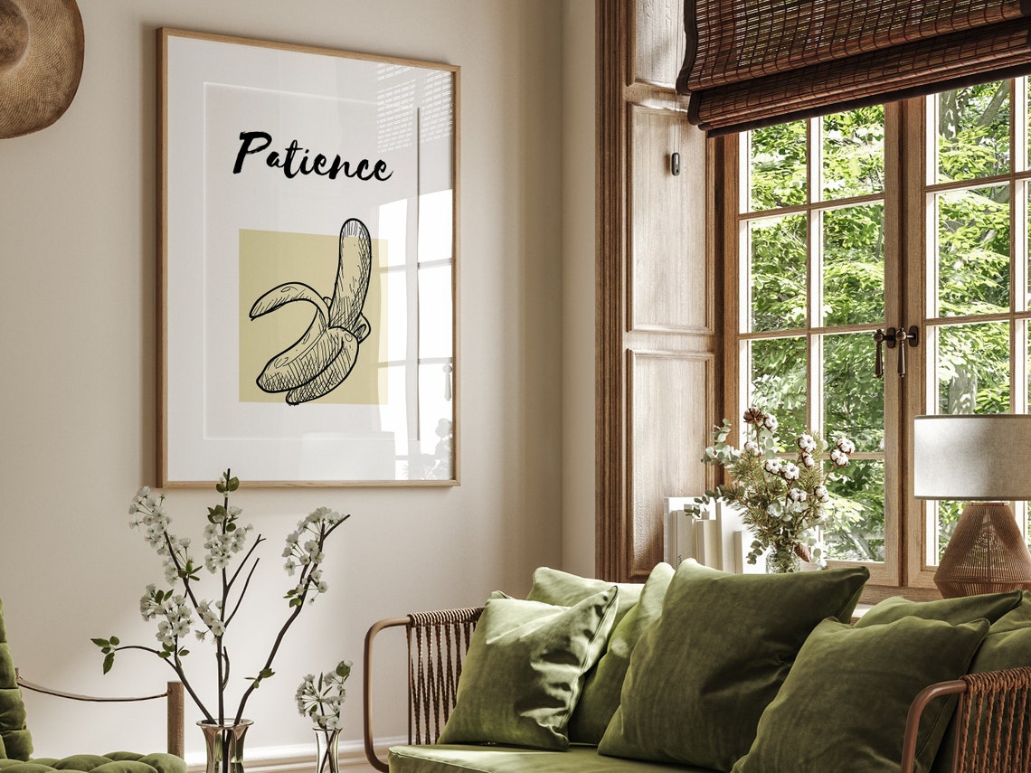 Patience Banana Fruit Sketch Christian Affirmation Wall Art Poster - Image 4