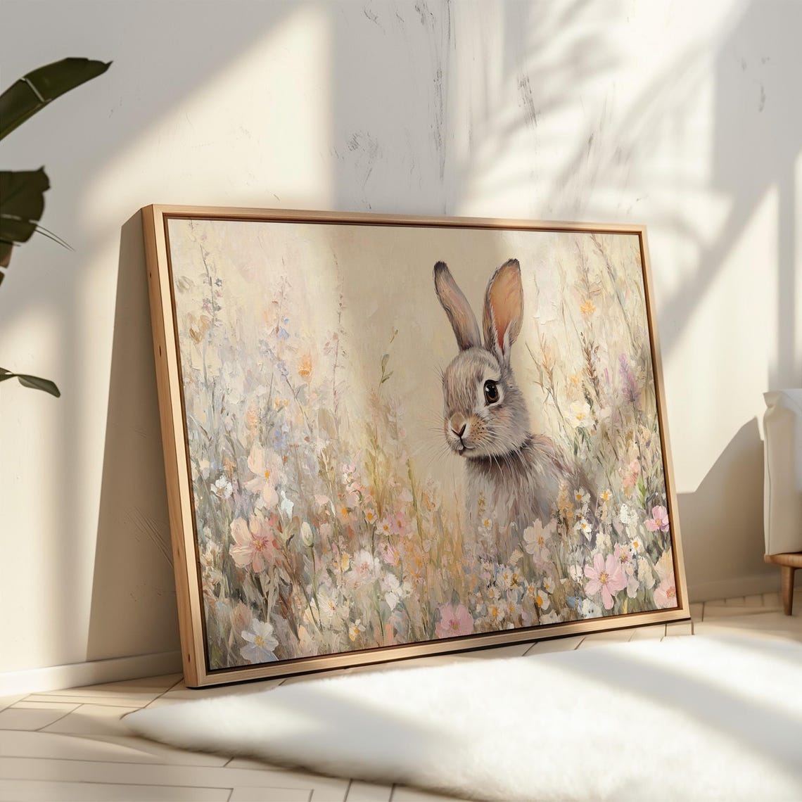 Bunny In Pastel Wildflowers Spring Meadow Cute Rabbit Floral Poster