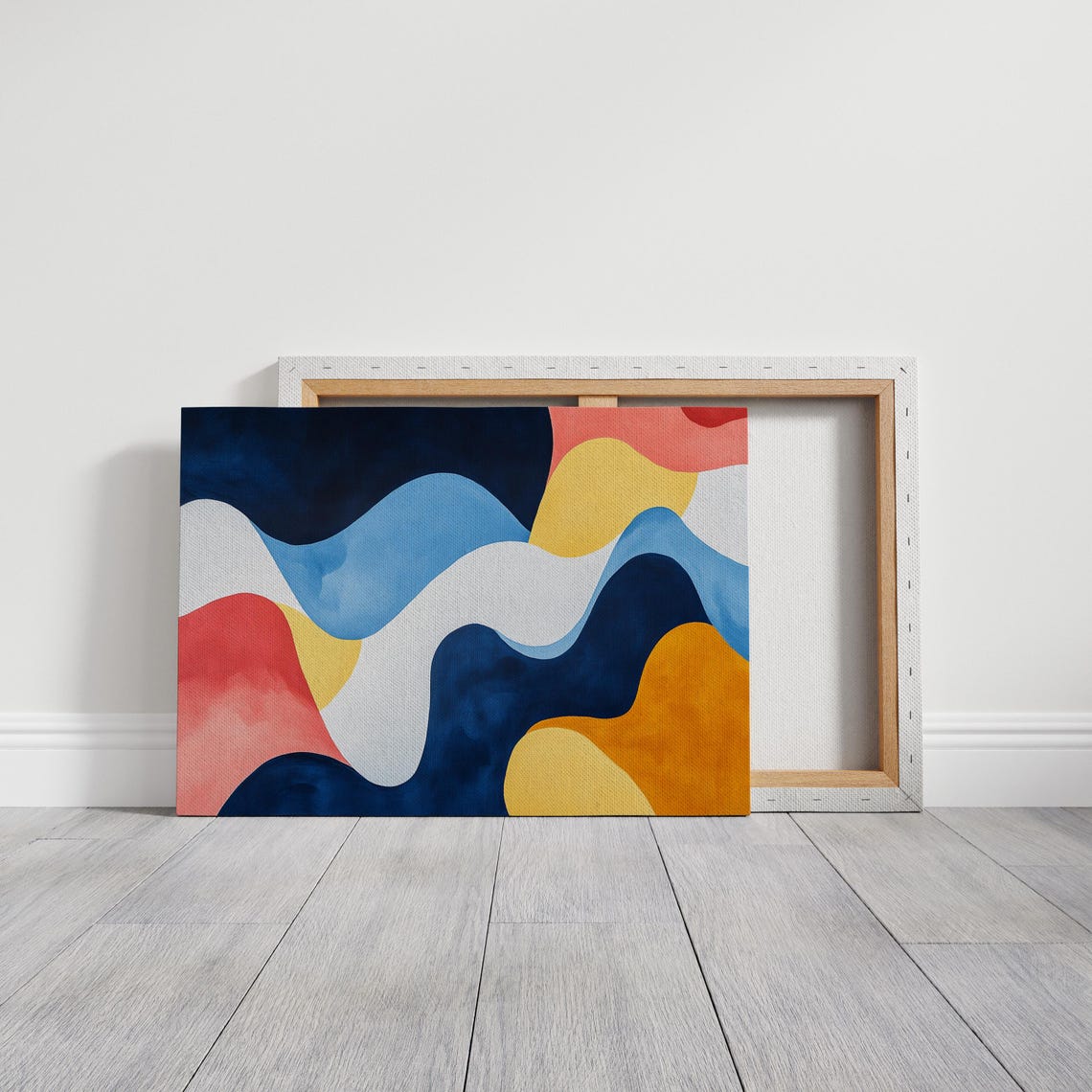 Vibrant Abstract Artwork With Flowing Shapes And Bold Colors In Blue Yellow White Red And Navy Evoking Modern Harmony - Image 5