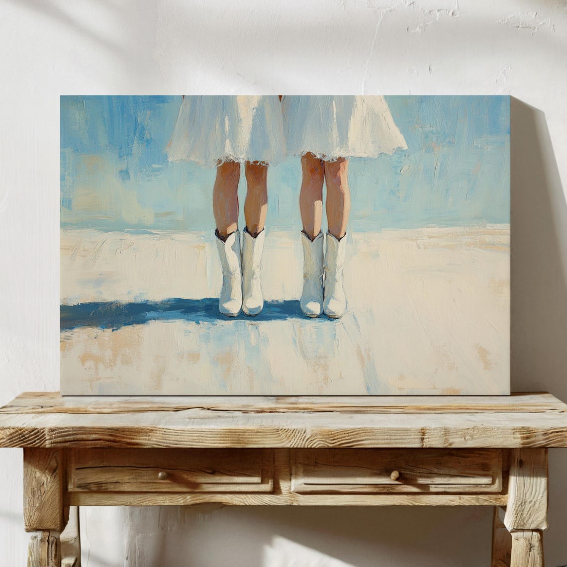 White Cowboy Boots Minimalist Beach Bride Painting Western Wall Poster - Image 3