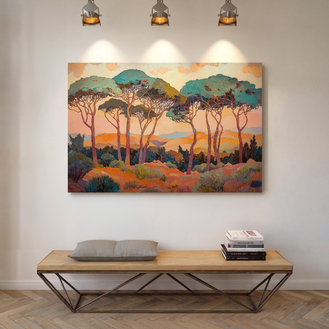 Mediterranean Landscape Painting With Sunset Trees Impressionist Wall Art Prints For Nature Inspired Home Decor - Image 3