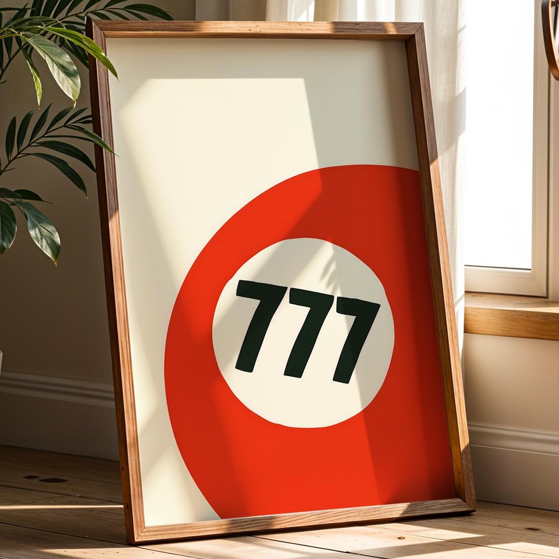 777 Big Red Lucky Number Ball Minimalist Retro Pool Hall Poster