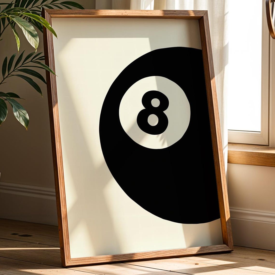 Black 8 Ball Minimalist Pool Billiards Game Room Decor Poster