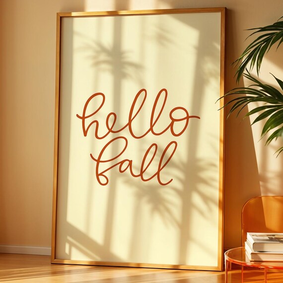 Hello Fall Warm Minimalist Script Cozy Autumn Typography Poster