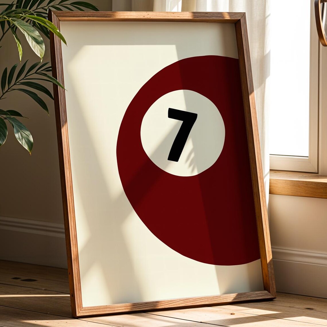 Lucky Number 7 Red Pool Ball Minimalist Sports Decor Wall Poster