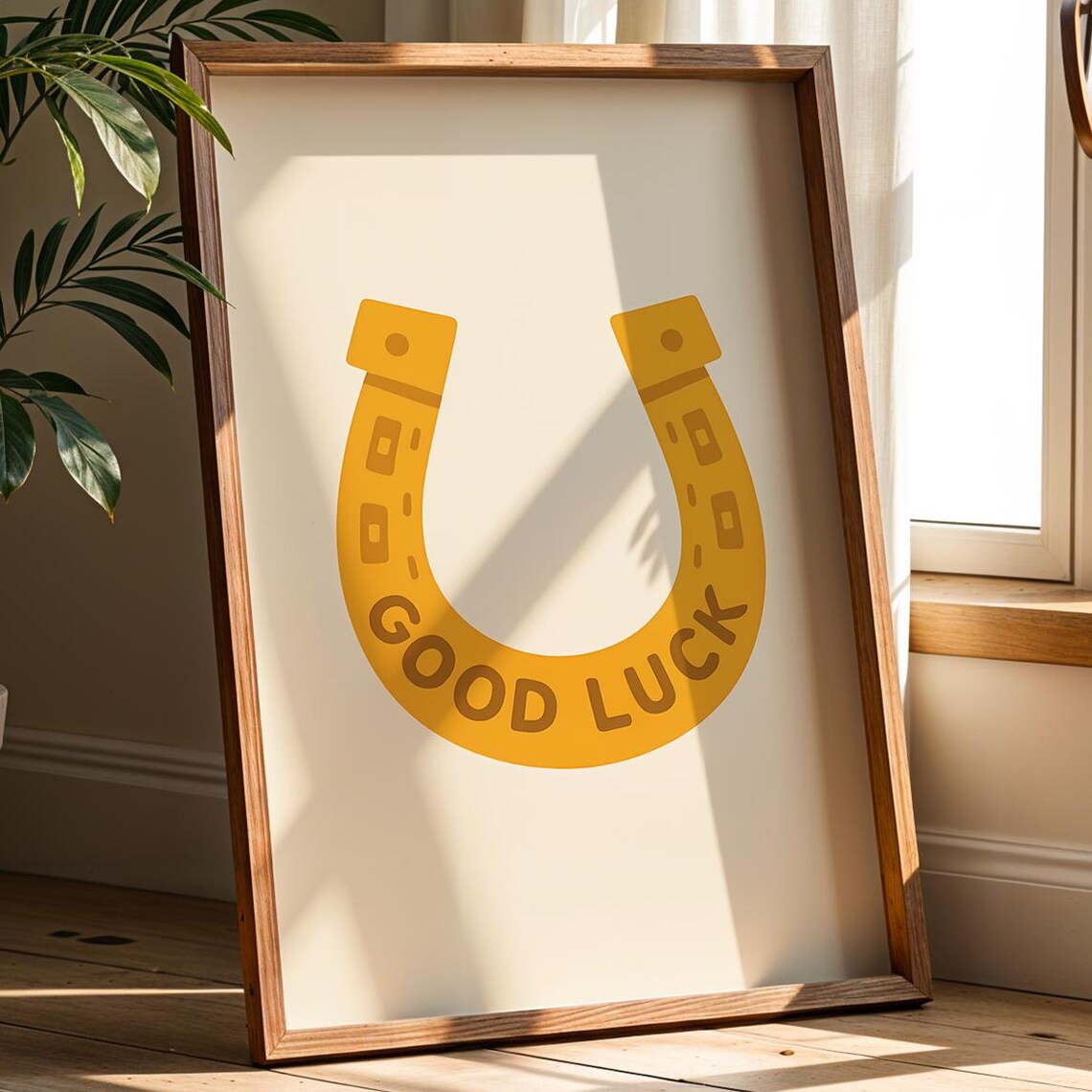 Golden Good Luck Horseshoe Minimalist Positive Energy Wall Poster
