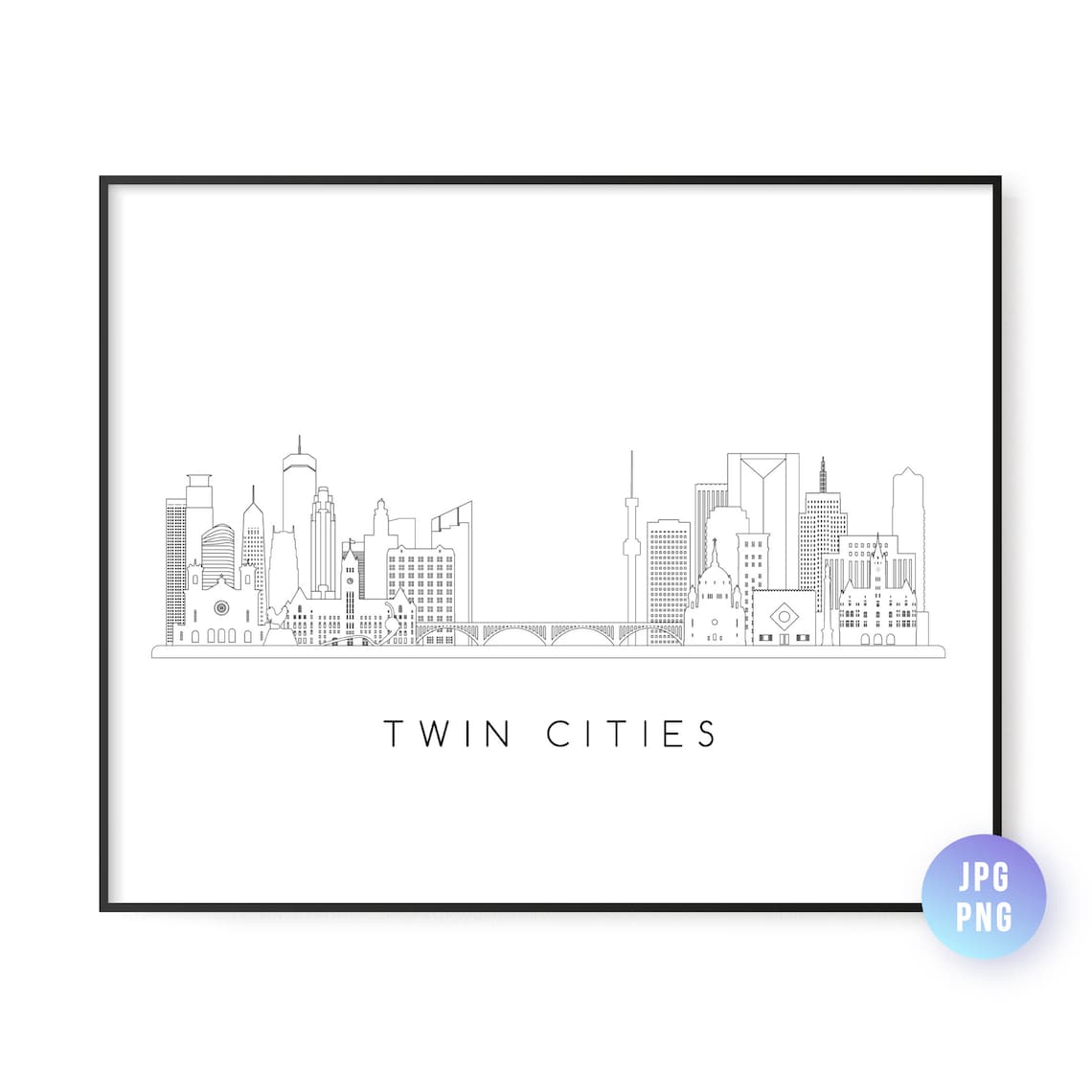 Twin Cities Skyline, MN City Line Art Print