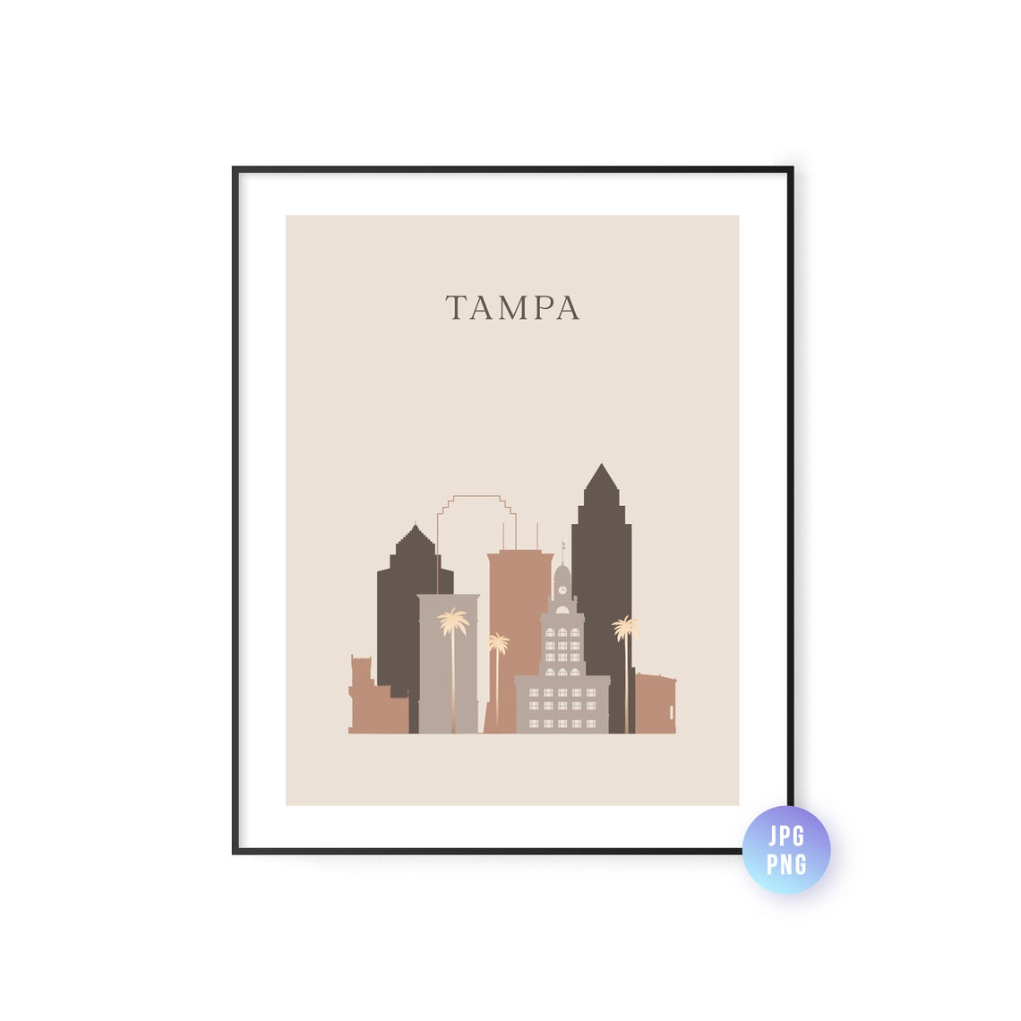 Tampa Minimalist Skyline Florida Boho Modern Travel Art Poster