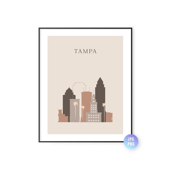 Tampa Skyline Print Boho Style Florida Art Travel Artwork Modern City Jpg Png