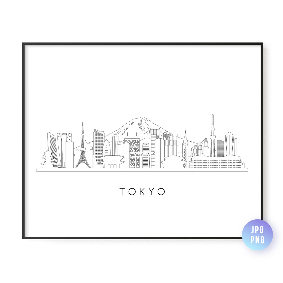 Tokyo Skyline Print City Line Art Instant Wall Jpg Png