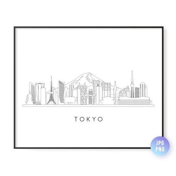 Tokyo Skyline Print City Line Art Instant Wall Jpg Png