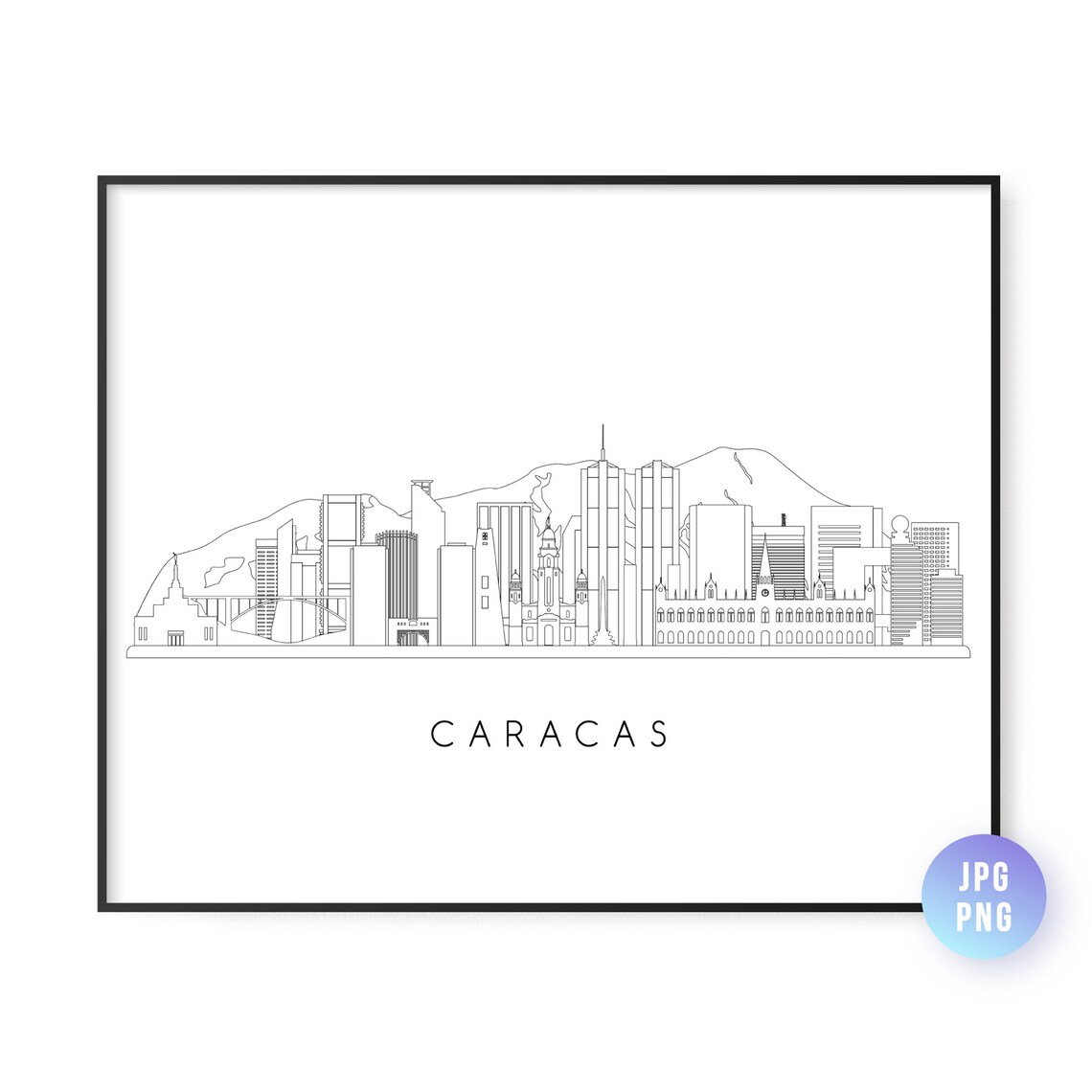 Caracas Venezuela Skyline Outline Line Art Minimalist City Poster