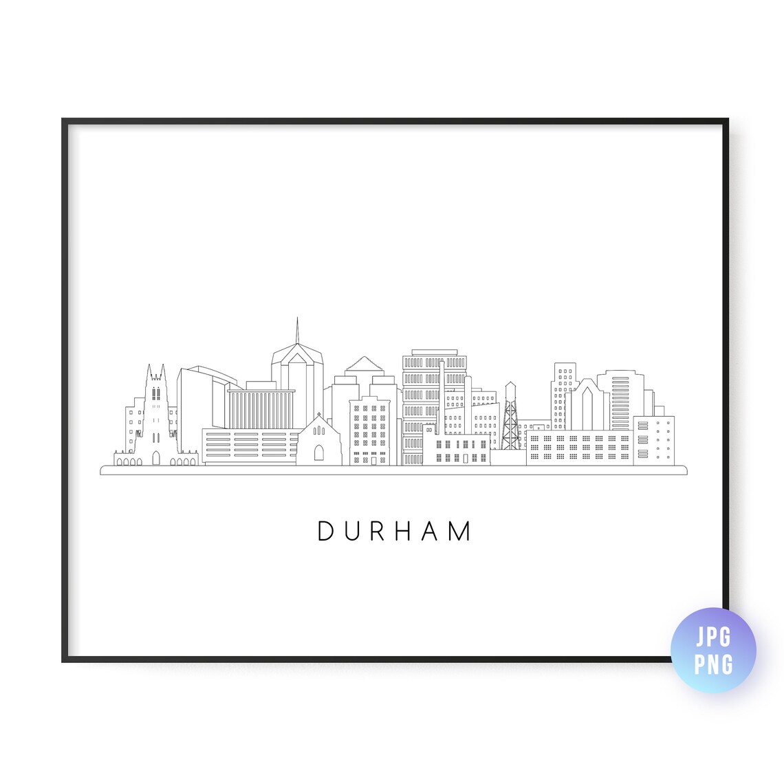 Durham North Carolina Skyline Line Art Minimalist City Poster