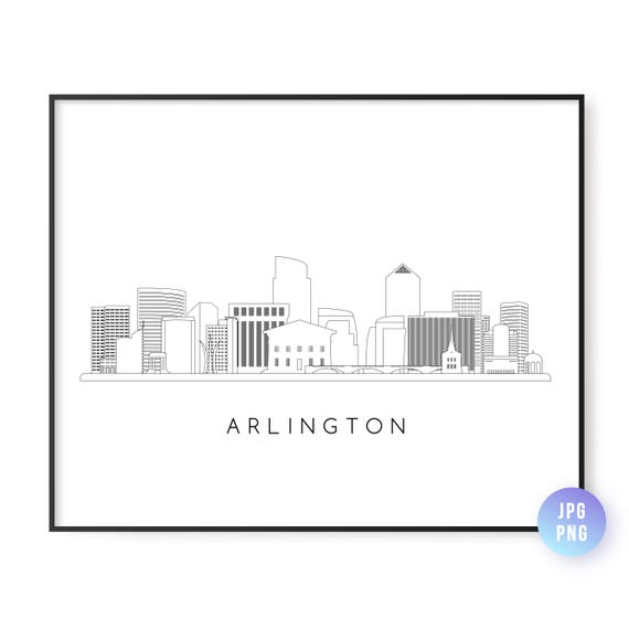 Arlington Va Skyline Print City Line Art Instant Wall Downloaddownloadable Artjpgpng