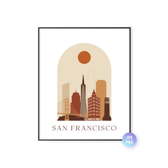 San Francisco Skyline Print Archway Boho Sun Wall Art Poster Instant Bohemian Natural Colors