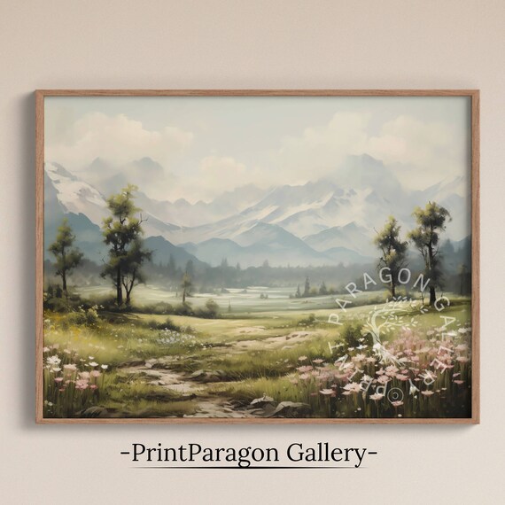 Wildflower Mountain Meadow Misty Peaks Spring Landscape Poster