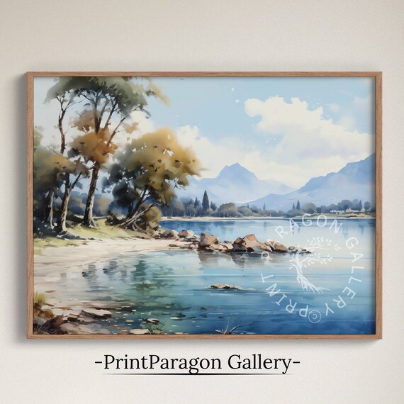 Summer Mountain Lake Clear Blue Water Trees Landscape Poster