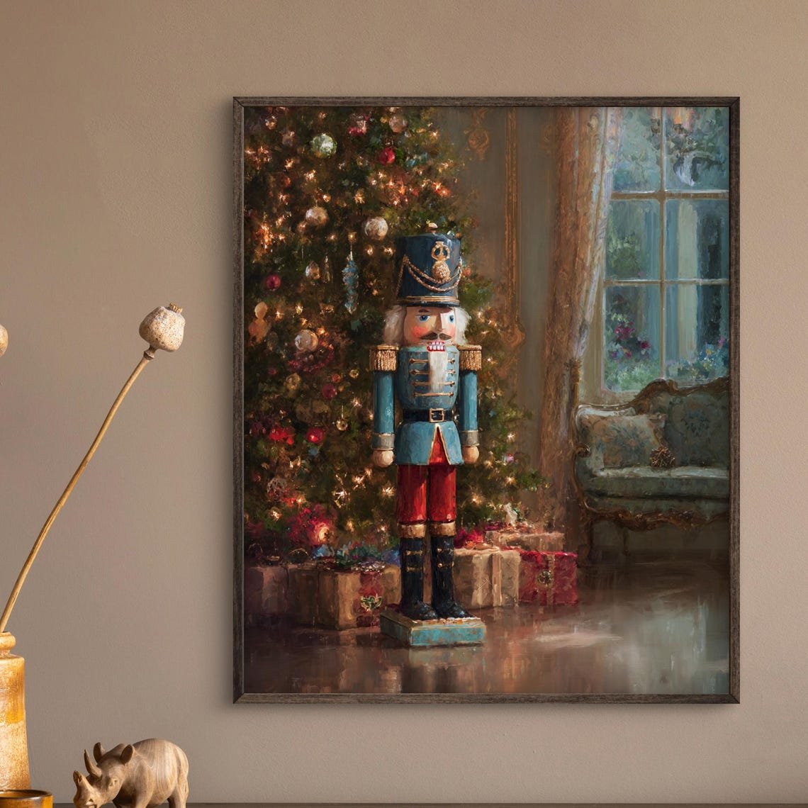 Classic Nutcracker Soldier With Christmas Tree Oil Painting Poster