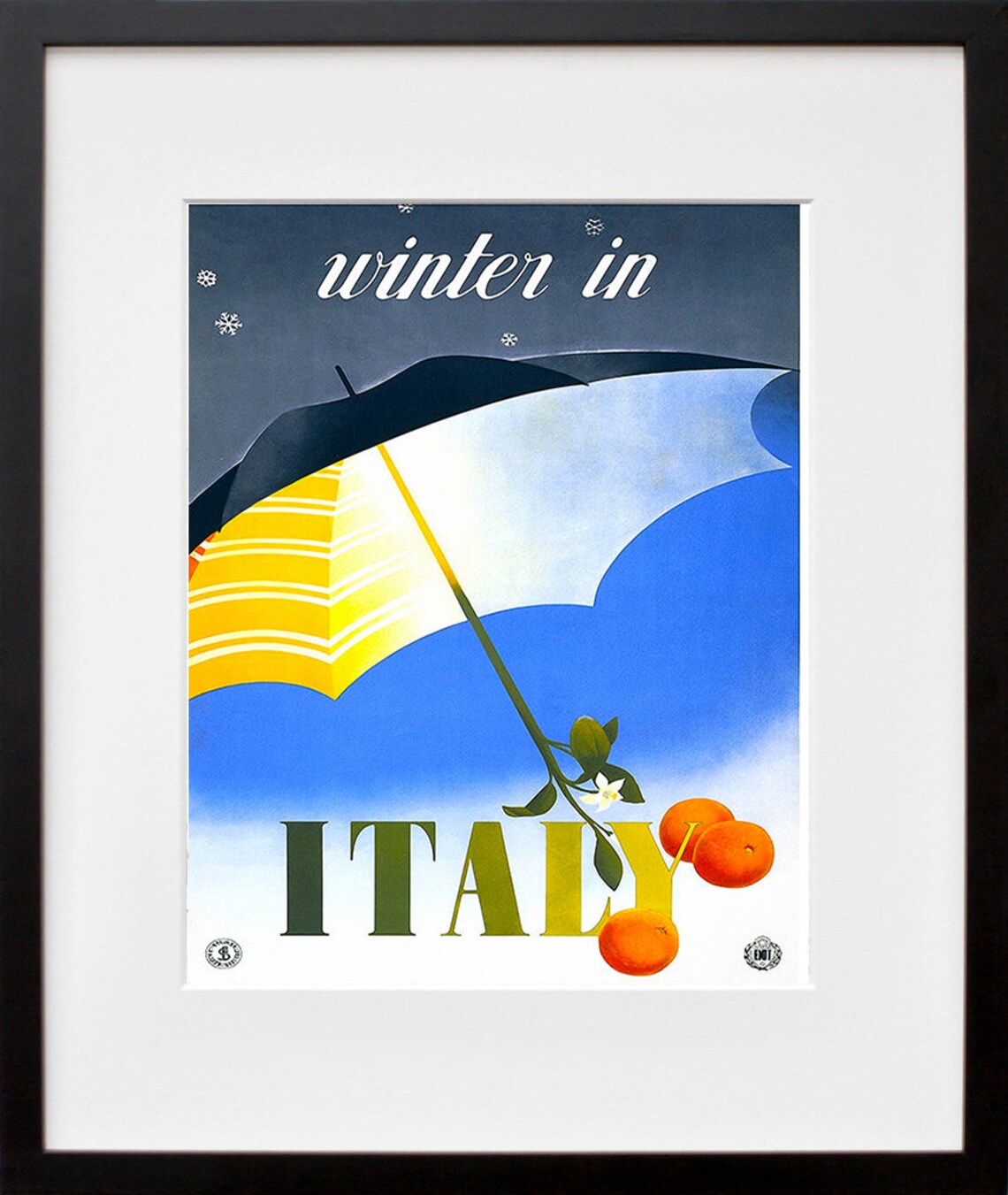 Winter in Italy Umbrella Vintage Travel Poster with Oranges and Snow - Image 2